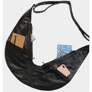 Sash Black Leather Sling Bag Crossbody Shoulder Purse